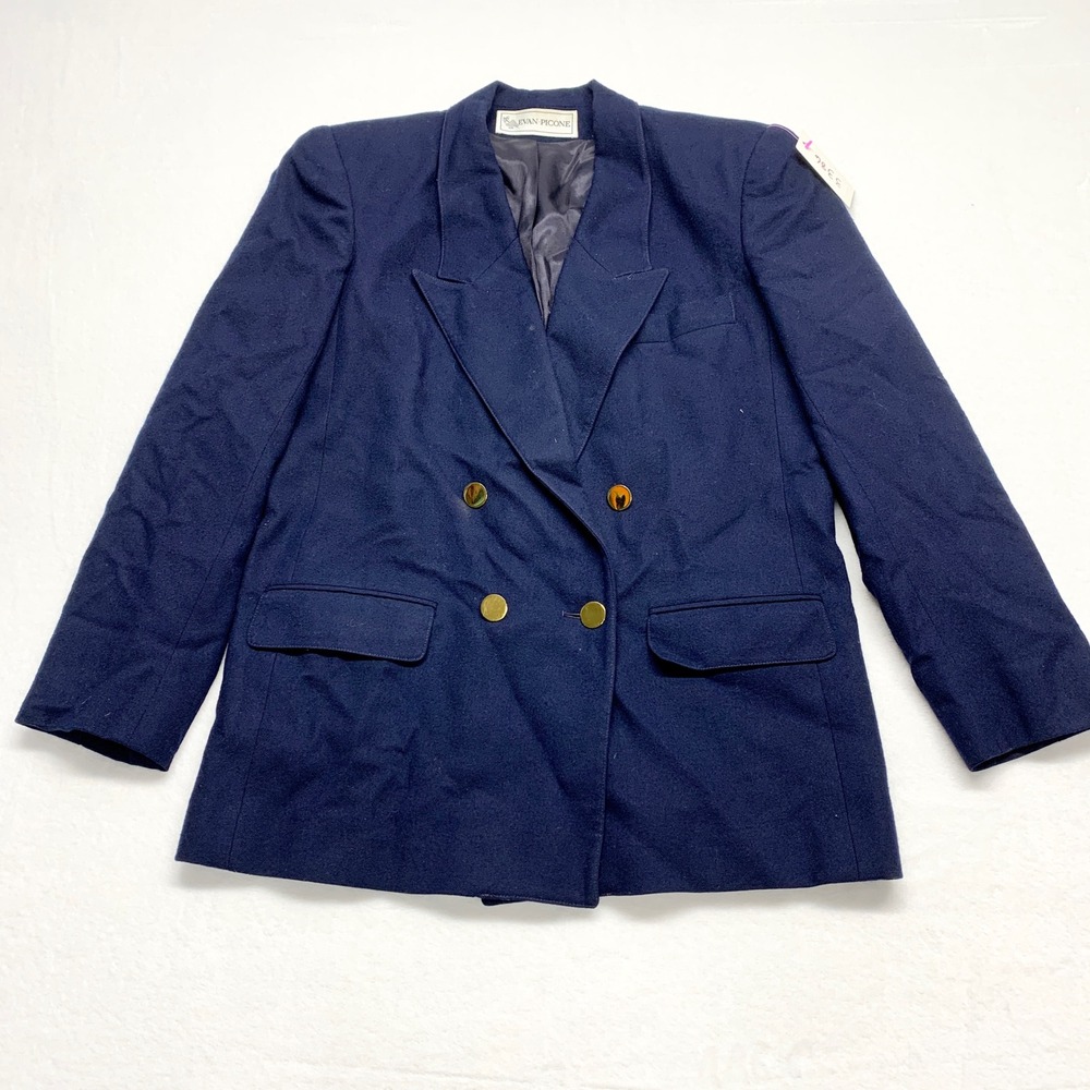 Evan-Picone Vintage Blazer Womens Size 6 Navy Blue Double Breasted Worsted Wool